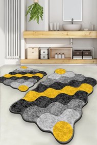 Set 2 covorase baie haaus Circle, Galben/Antracit/Gri, 100% poliester, 50 x 60 cm / 60 x 100 cm