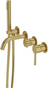 Baterie cada incastrata termostatata , auriu periat, 4 iesiri, pipa fixa 15,3 cm, LaVita Verdi Auriu periat