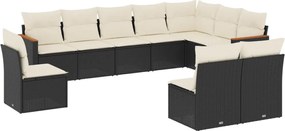 vidaXL Set canapele de grădină cu perne, 10 piese, negru, poliratan