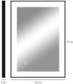 HOMCOM Oglinda LED pentru Baie cu 3 Temperaturi și Lumină cu Intensitate Reglabilă, 70x3x50 cm, Negru | Aosom Romania
