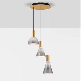 Lustra moderna cu 3 pendule LED, Metal, Sticla, Fumuriu, Voi
