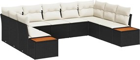 vidaXL Set de canapele pentru grădină cu pernă 9 pcs Negru Rattan poli