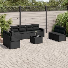 3251192 vidaXL Set mobilier de grădină cu perne, 9 piese, negru, poliratan