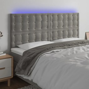 3122918 vidaXL Tăblie de pat cu LED, gri deschis, 180x5x118/128 cm, catifea