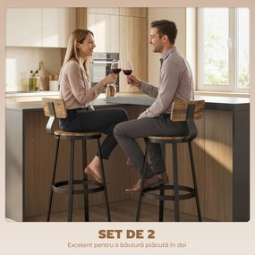 HOMCOM Set 2 Scaune de Bar, Șezuturi Rustice cu Spătar și Suport pentru Picioare, Maro Rustic | Aosom Romania