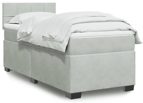 vidaXL Pat box spring cu saltea, gri deschis, 90x200 cm, catifea