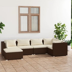 3101810 vidaXL Set mobilier de grădină cu perne, 6 piese, maro, poliratan