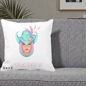 Perna Personalizata Zodiac Sagetator Cowgirl, 40x40 cm, Alba Mata, Husa Detasabila, Perna Inclusa, BEKZ®