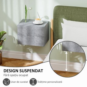 HOMCOM Set de 2 Noptiere Suspendate cu 2 Sertare, 40x29x30 cm, Gri | Aosom Romania