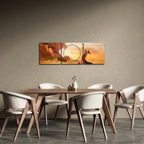 Tablou Girafe în Africa (cu ceas) (90x30 cm)