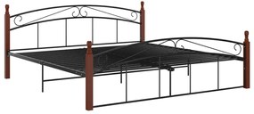 324923 vidaXL Cadru de pat, negru, 180x200 cm, metal și lemn masiv stejar
