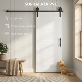 HOMCOM Ușă Glisantă de Interior 81.3x213.4cm, Șină din Oțel, Mâner Îmbunătățit, Role, Ușă de Interior în Stil Industrial, din MDF și Lemn de Pin, Impermeabilă, pentru Bucătărie, Baie, Living | Aosom Romania