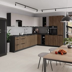 Dulap înalt pentru cuptor şi cuptor cu microunde, nuc okapi/negru, MENZO 60 DPM-210 2F