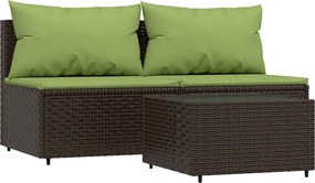 vidaXL Set mobilier de grădină cu perne, 3 piese, maro, poliratan