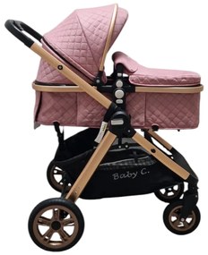 Carucior nou nascuti 2 in 1 Baby Care X2S, Maner reversibil, Cu geanta bebe, Amortizoare, Roti din cauciuc plin AVE, Spatar reglabil 3 trepte, Plasa