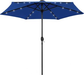 vidaXL Umbrelă de soare cu LED-uri, stâlp din aluminiu, azuriu, 270 cm