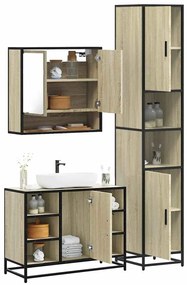 vidaXL Set mobilier de baie, 3 piese, stejar sonoma, lemn prelucrat