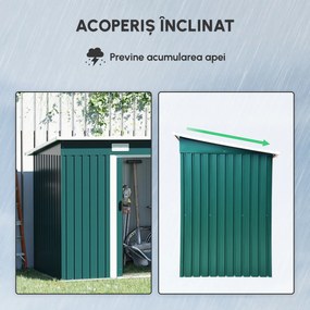 Outsunny Căsuță pentru Grădină din Oțel, Magazie pentru Unelte cu 2 Uși Glisante, 255x131x160/182 cm, Verde | Aosom Romania
