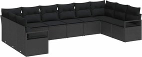 vidaXL Set de canapele pentru grădină cu pernă 10 pcs Negru poliratan