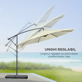 Outsunny Umbrelă Suspendată cu Bază în Cruce, Greutăţi, Manivelă și Protecţie UV, Ø3x2.5 m, Bej | Aosom Romania