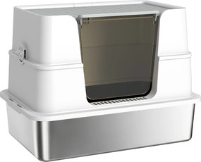 PawHut Toaletă pentru pisici, oțel inoxidabil, interior XL, cu lopată, gri deschis | Aosom Romania