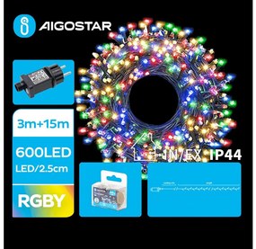 Instalație LED de Crăciun de exterior Aigostar 600xLED/8 funcții 18m IP44 multicolor