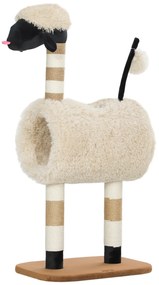 PawHut Pom de zgâriat în design de oi, cu poste de zgâriat, tunel și jucărie, 98 cm, maro deschis | Aosom Romania