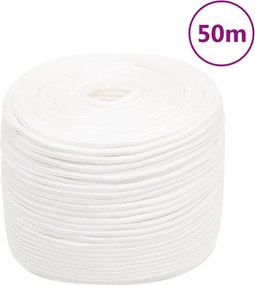 vidaXL Frânghie de barcă, alb complet, 8 mm, 50 m, polipropilenă