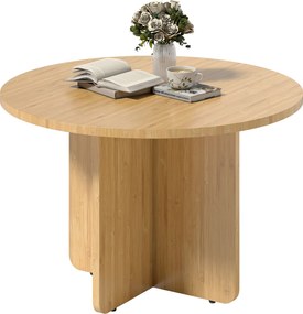 HOMCOM Masă de cafea rotundă, masă de living din bambus cu picior în cruce, natural | Aosom Romania