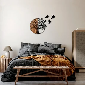Accesoriu Decorativ de Perete Tree And Birds - 322, Lemn / Metal