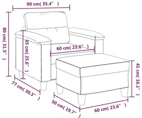 Fotoliu canapea cu taburet, gri inchis, 60 cm, microfibra Morke gra, 90 x 77 x 80 cm