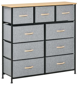 HOMCOM Comodă 9 sertare mobilier de depozitare sertar din material textil pliabil - structură oțel negru - 100 x 30 x 100 cm, stejar și gri | Aosom Romania