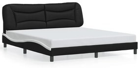 3208263 vidaXL Cadru de pat cu tăblie negru și alb 180x200cm piele artificială
