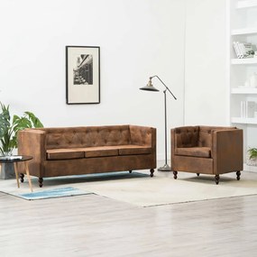 275625 vidaXL Set canapea Chesterfield, 2 piese, maro, tapițerie țesătură