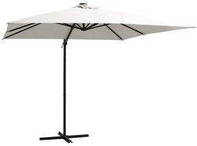 Umbrela suspendata cu LED, stalp din otel, nisipiu, 250x250 cm Nisip, 250 x 250 cm
