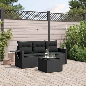 vidaXL Set mobilier de grădină cu perne, 4 piese, negru, poliratan