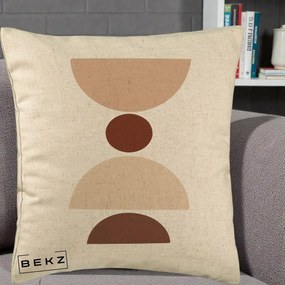 Perna Decorativa Geometric Boho Cerc si Boluri, 40x40 cm, Bej, Husa Detasabila, Perna Inclusa, BEKZ®