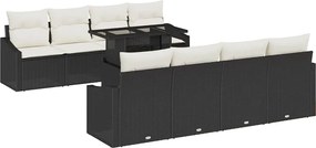 vidaXL Set de canapele pentru grădină cu pernă 9 pcs Negru poliratan