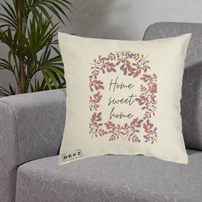 Perna Decorativa Home Sweet Home Frunze Colorate, 40x40 cm, Ecru, Husa Detasabila, Perna Inclusa, BEKZ®