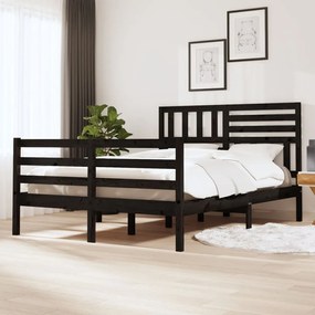 3101067 vidaXL Cadru de pat dublu, negru, 135x190 cm, lemn masiv