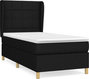 vidaXL Pat box spring cu saltea, negru, 90x200 cm, textil