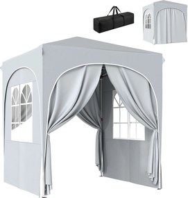Outsunny Tonnelă de grădină 2 x 2 m cort pop-up pliabil reglabil pe înălțime protecție UV50+ 4 pereți laterali husă gri deschis | Aosom Romania