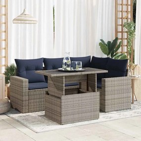 vidaXL Set canapea de grădină cu perne, 5 piese, poliratan/lemn acacia
