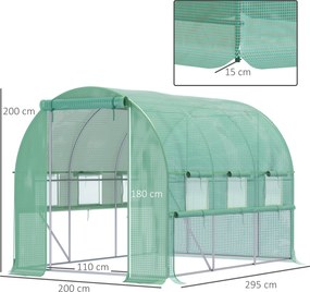 Outsunny Sera de Grădină Tip Tunel 3x2x2 m cu Ușă Rulabilă și 6 Ferestre cu Plasă, Sera pentru Grădină cu Structură din Oțel și Acoperire PE, pentru Legume, Flori, Fructe, Anti UV, Verde | Aosom Romania