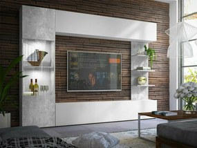 Mobilă pentru sufragerie Comfivo 210Beton, Alb, Cu comodă tv, Părți separate, PAL laminat, 187x250x30cm, 93 kg