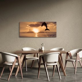 Tablou - Delfin la apus de soare (120x50 cm)