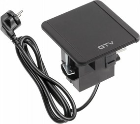 Priză încorporabilă în blat Flip GTV, 1 priză Schuko, 2 x USB A, HDMI, RJ45, negru, 92 x 98 mm Negru, Aluminiu/Plastic, L:92 mm; l:98 mm
