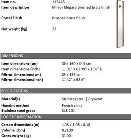 Oglinda decorativa design LUX Megaro Brushed brass 30x160cm