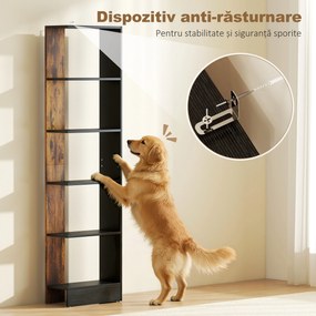 HOMCOM Raft Îngust cu 5 Etajere, Raft Economisitor de Spațiu Modern din Lemn, Bibliotecă pentru Baie, Living, Dormitor, Birou, 45x21x170 cm, Maro Rustic | Aosom Romania