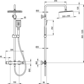 Therm Pălărie de duș, cu baterie de duș, cu termostat Finisaj: Negru NAC_A4HT